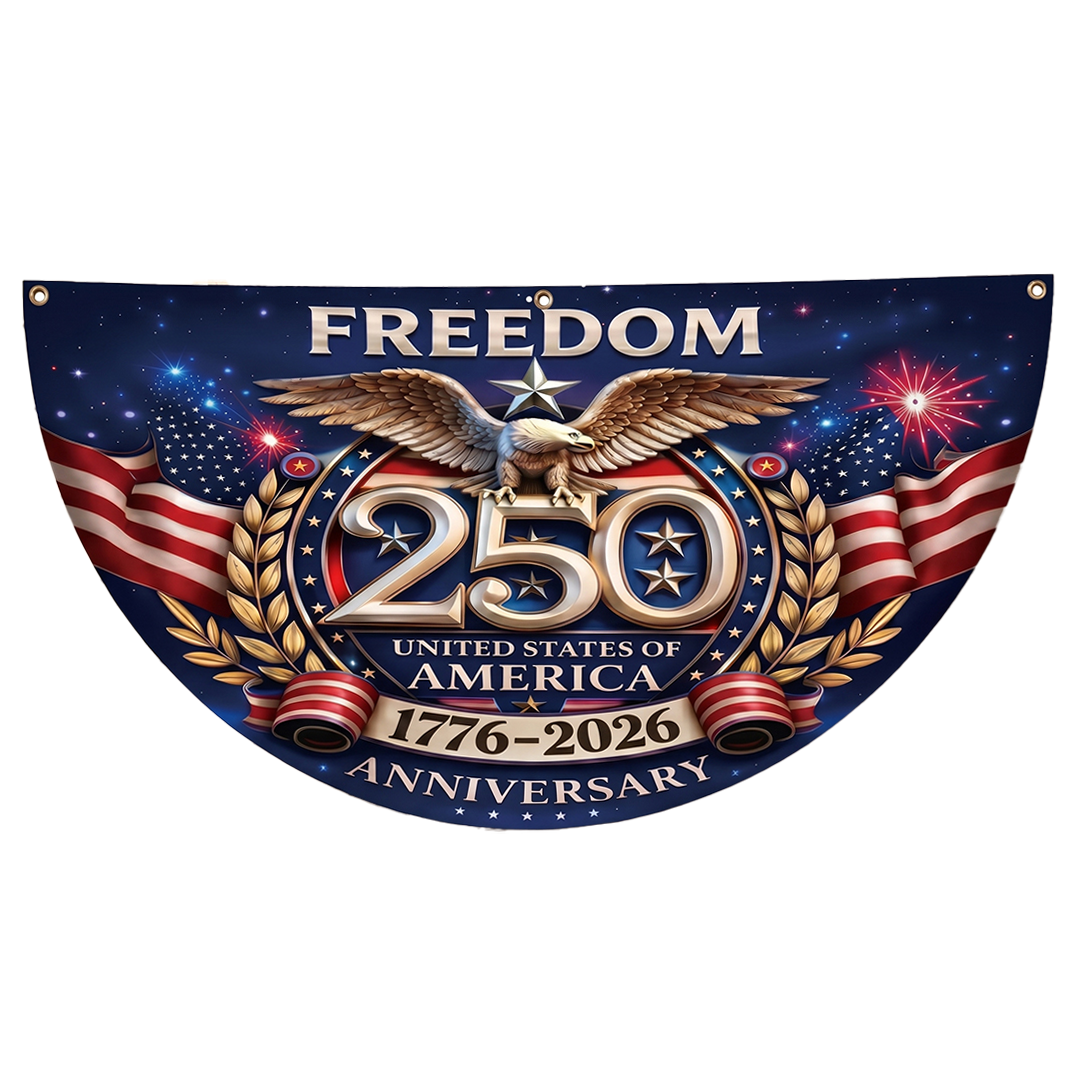 Freedom Family Name 250th Birthday - America Freedom With Eagle - Non-Pleated Fan Flag