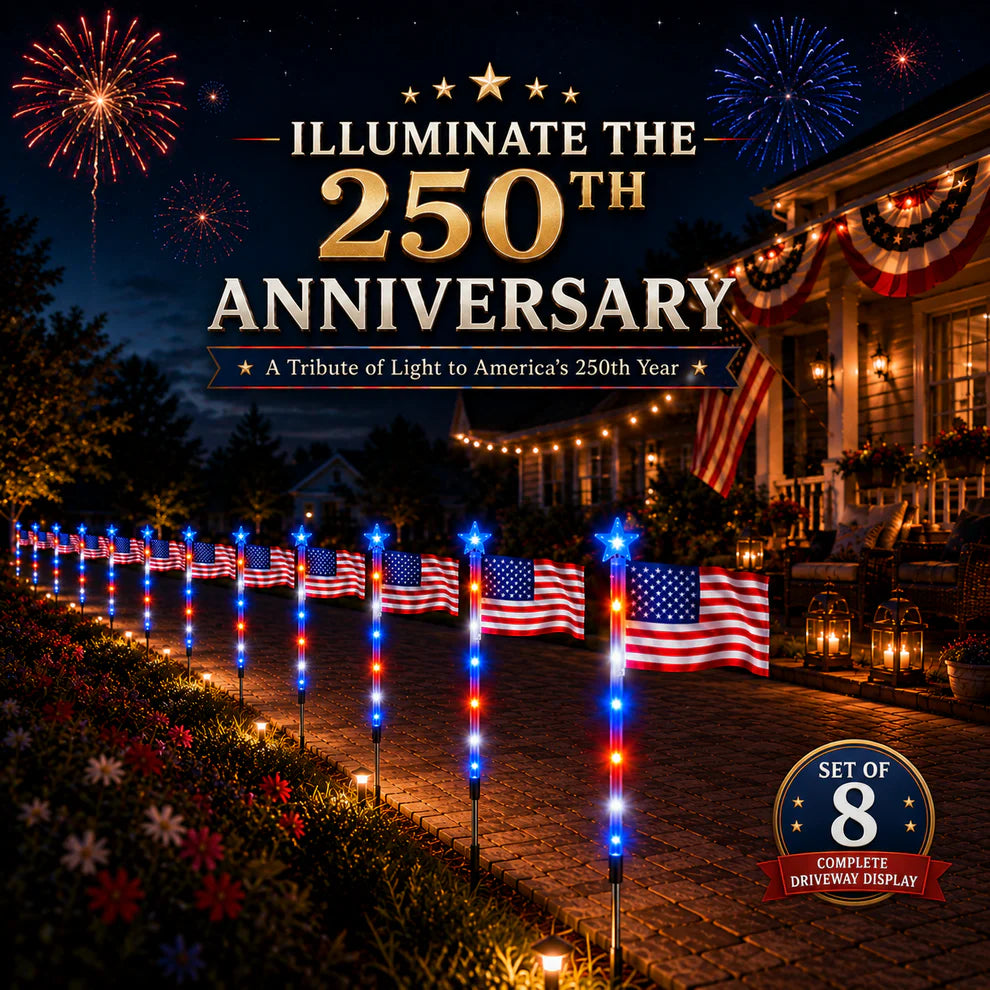 Limited 250th Anniversary Solar American Flag Lights – 8PCS Patriotic Driveway Path Lights(50% OFF)