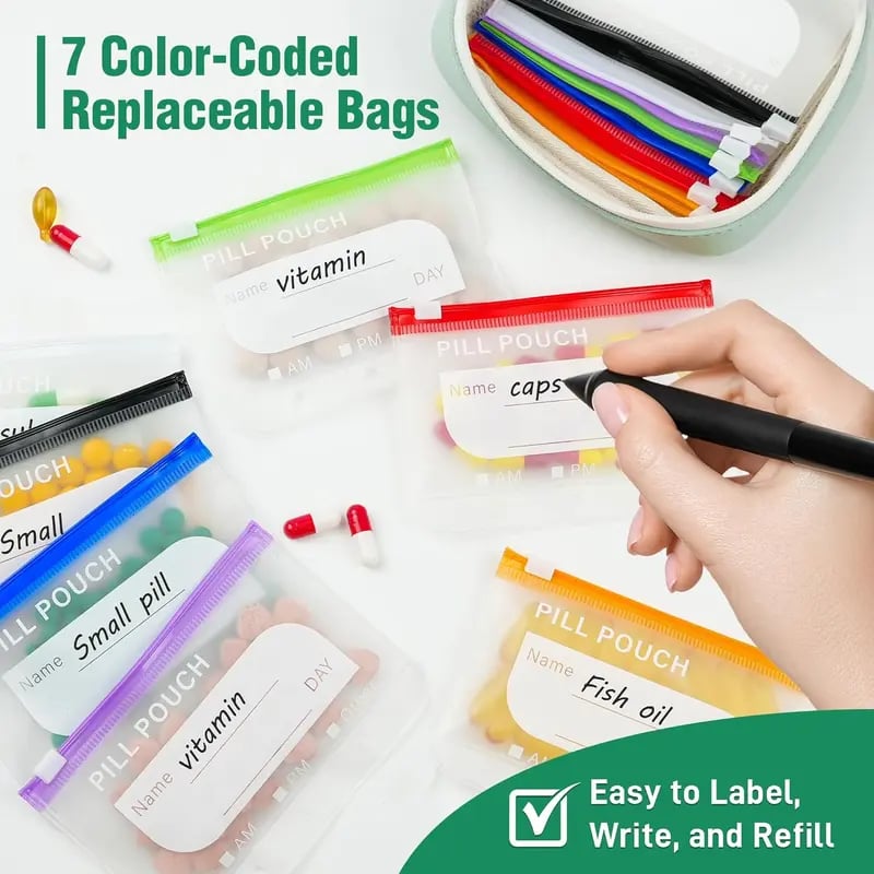 🏆Last Day Promotion 49% OFF💊A8 Waterproof Pill Pouch Set – 7 to 14 Days of Meds & Vitamins💧Waterproof & Crush-Resistant Shell