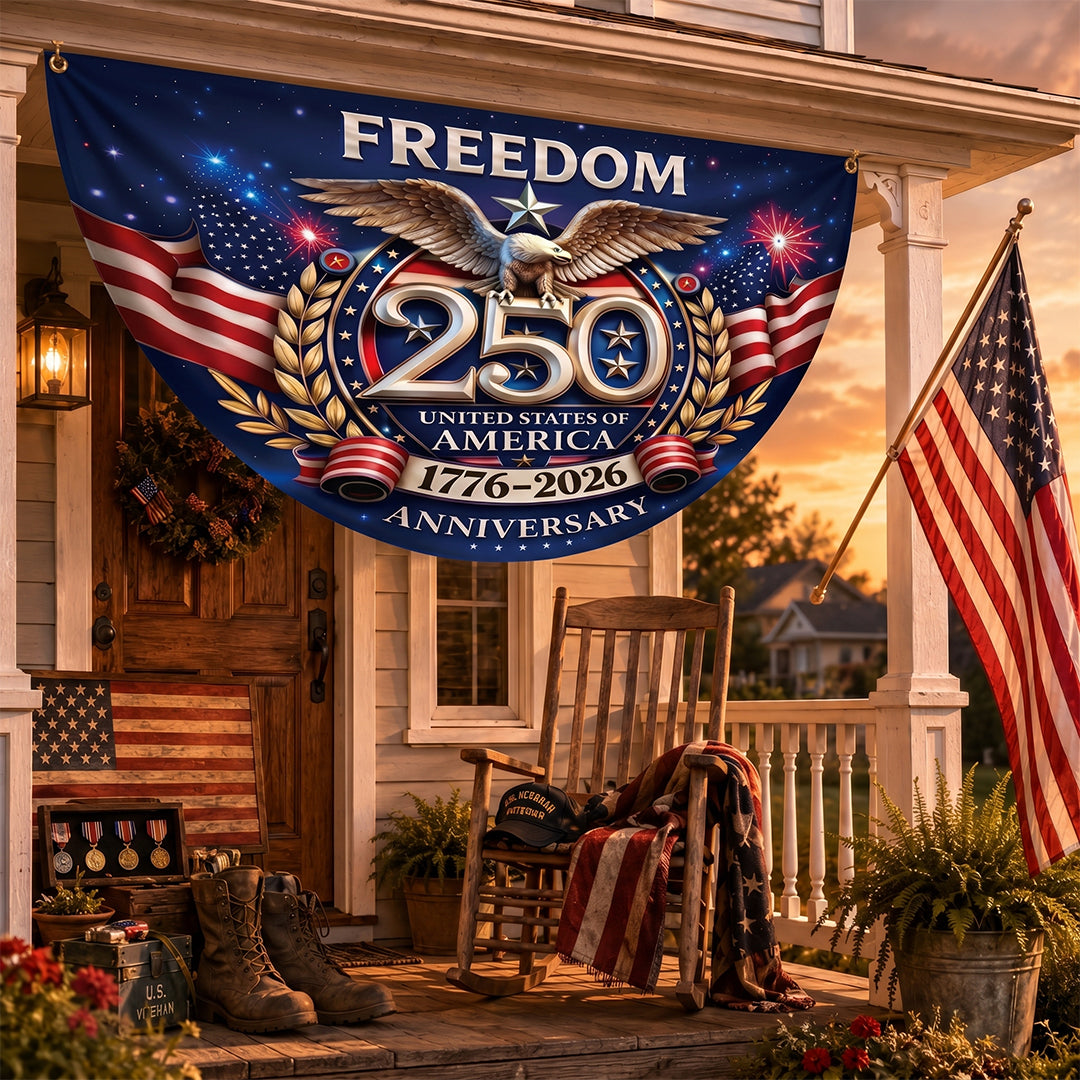 Freedom Family Name 250th Birthday - America Freedom With Eagle - Non-Pleated Fan Flag
