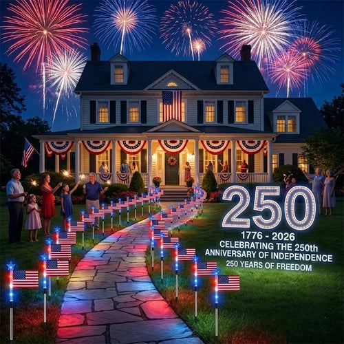 250th Anniversary Solar American Flag Lights – 8PCS Patriotic Pathway Lights