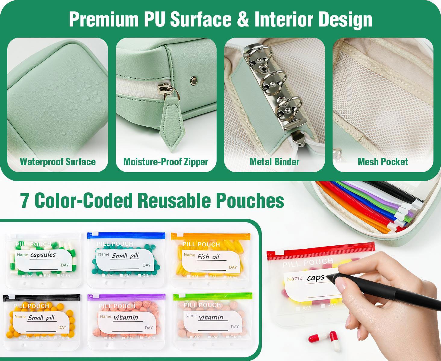 🏆Last Day Promotion 49% OFF💊A8 Waterproof Pill Pouch Set – 7 to 14 Days of Meds & Vitamins💧Waterproof & Crush-Resistant Shell