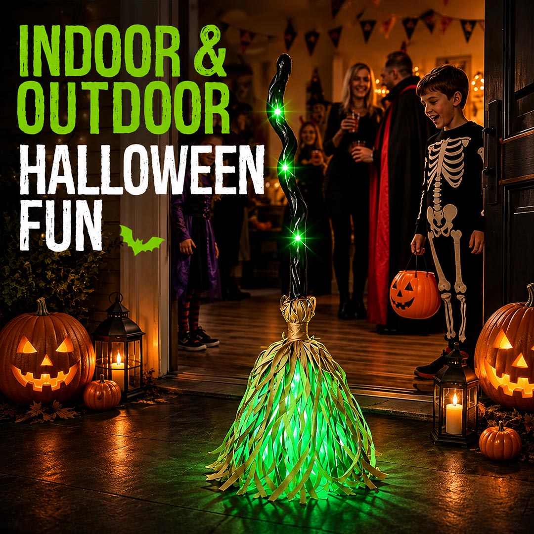 ⭐Animated Moving Witch Broom Light‑Sound‑Motion