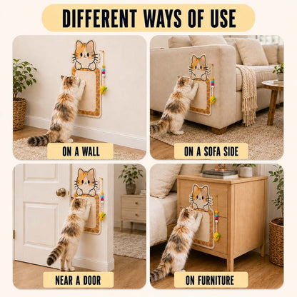 Wall-Mounted Cat Scratcher – Space-Saving Design & Hanging Toy