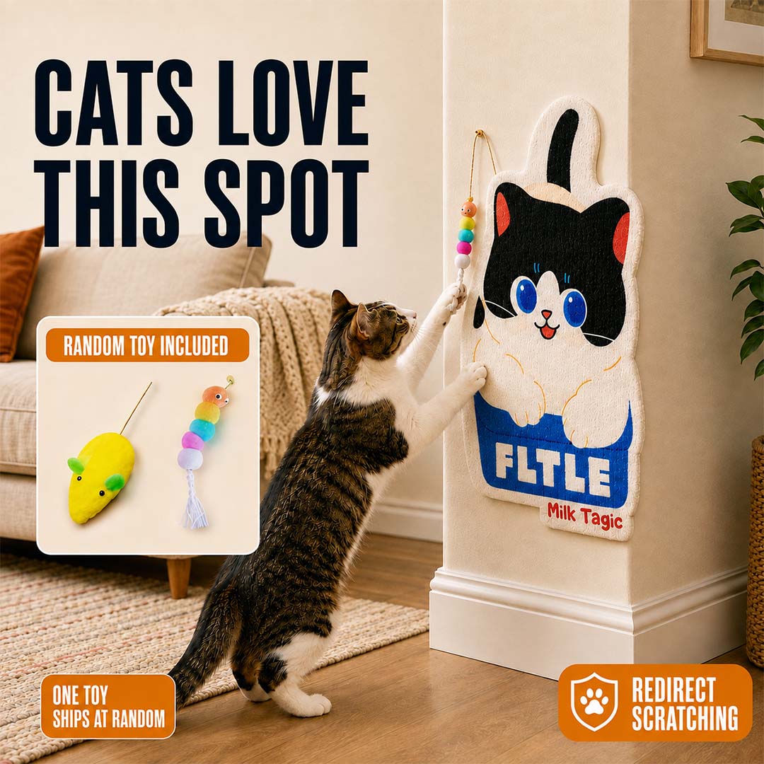 Wall-Mounted Cat Scratcher – Space-Saving Design & Hanging Toy