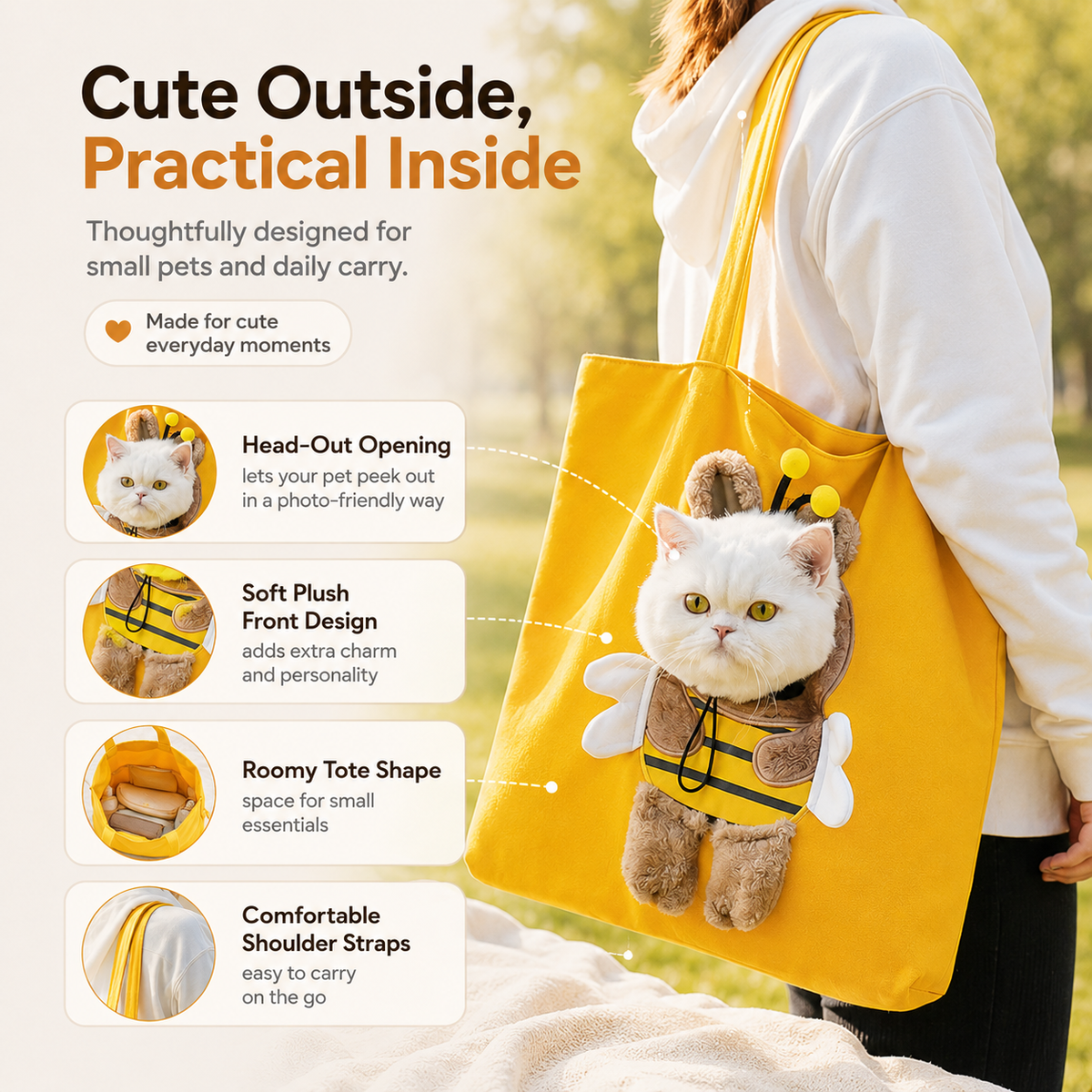 Viral Head-Out Pet Carrier Tote – Cute Shoulder Bag for Cats & Small Dogs