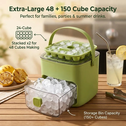 Portable One-Touch Ice Release Tray with Lid & Storage Box