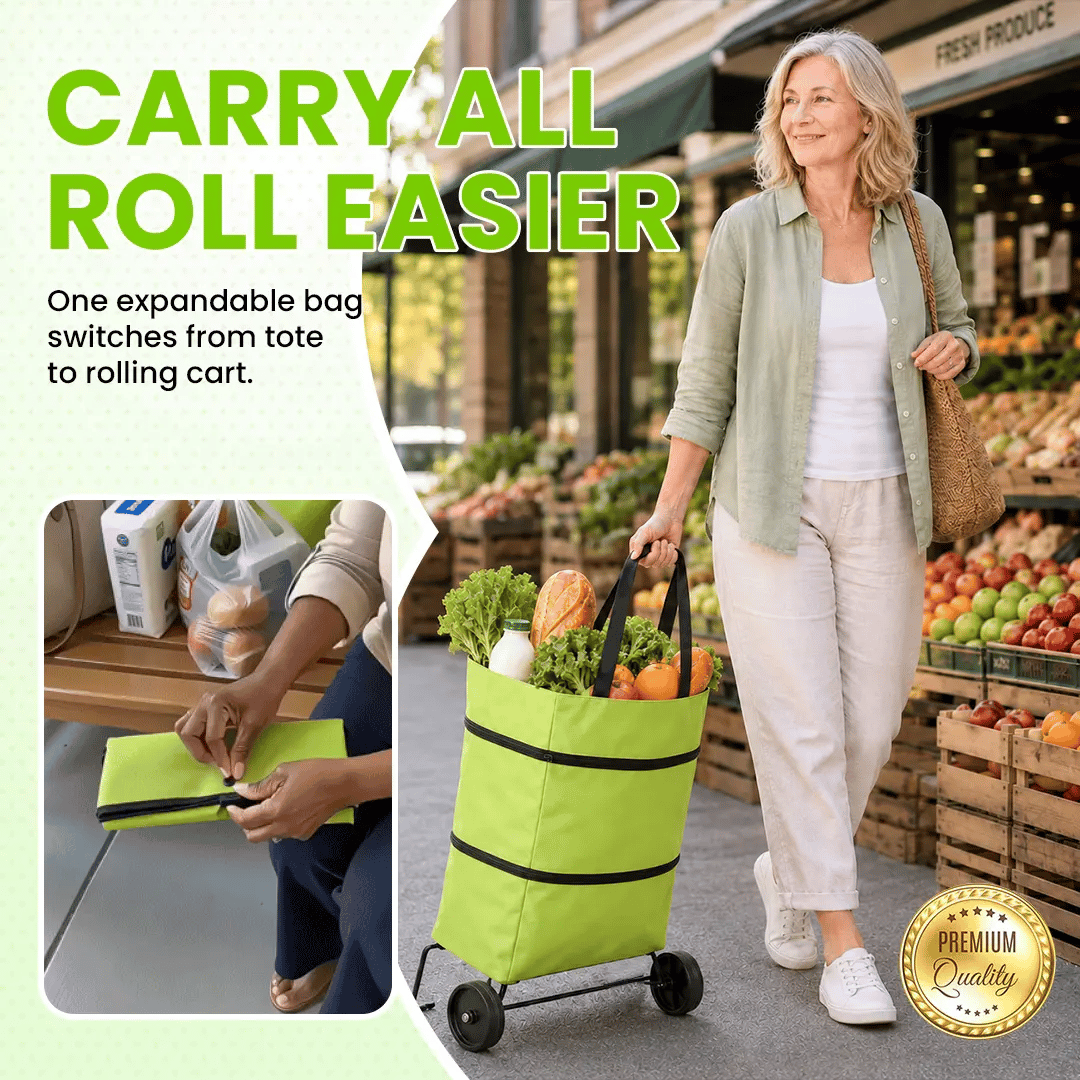 🛒 2-in-1 Foldable Shopping Cart Bag – Carry As A Bag, Roll As A Cart